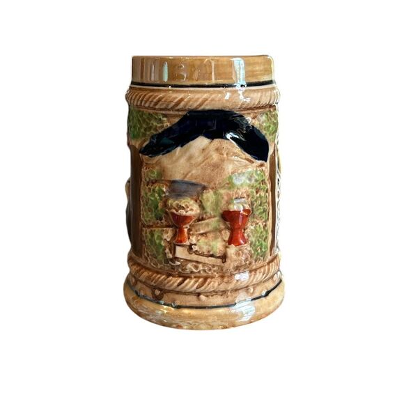 1970s Brown Man and Children Themed Ceramic Handled Beer Stein or Mug - Picture 4 of 6